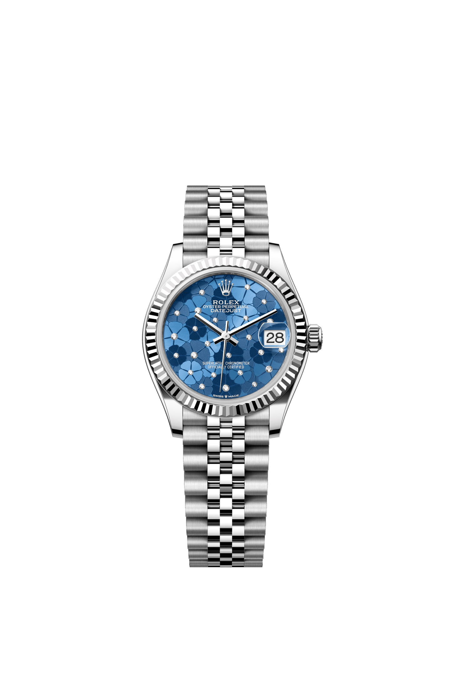 Rolex Datejust 31 31 mm Azzurro Blue, Floral Motif Set With Diamonds Dial Oystersteel and White Gold Jubilee Bracelet m278274-0036