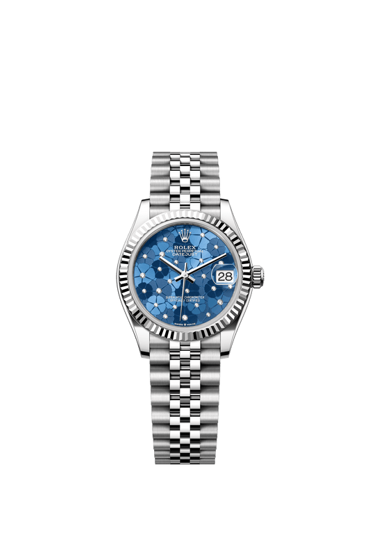 Rolex Datejust 31 31 mm Azzurro Blue, Floral Motif Set With Diamonds Dial Oystersteel and White Gold Jubilee Bracelet m278274-0036