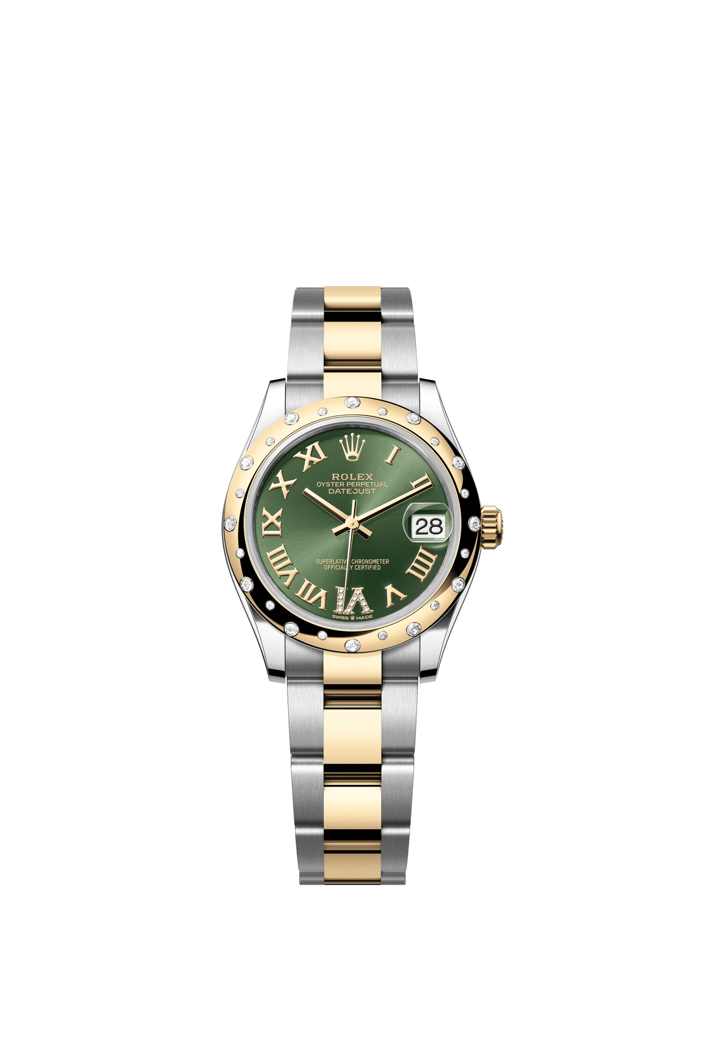 Rolex Datejust 31 31 mm Olive Green Set With Diamonds Dial Oystersteel and 18k Yellow Gold Oyster Bracelet m278343rbr-0015