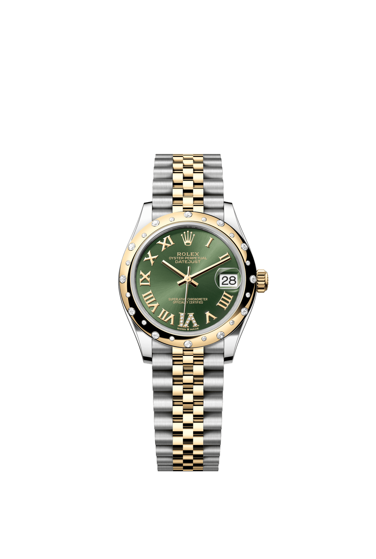 Rolex Datejust 31 31 mm Olive Green Set With Diamonds Dial Oystersteel and 18k Yellow Gold Jubilee Bracelet m278343rbr-0016