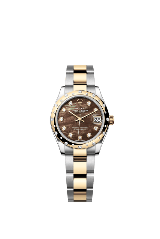 Rolex Datejust 31 31 mm Black Mother-Of-Pearl Set With Diamonds Dial Oystersteel and 18k Yellow Gold Oyster Bracelet m278343rbr-0023