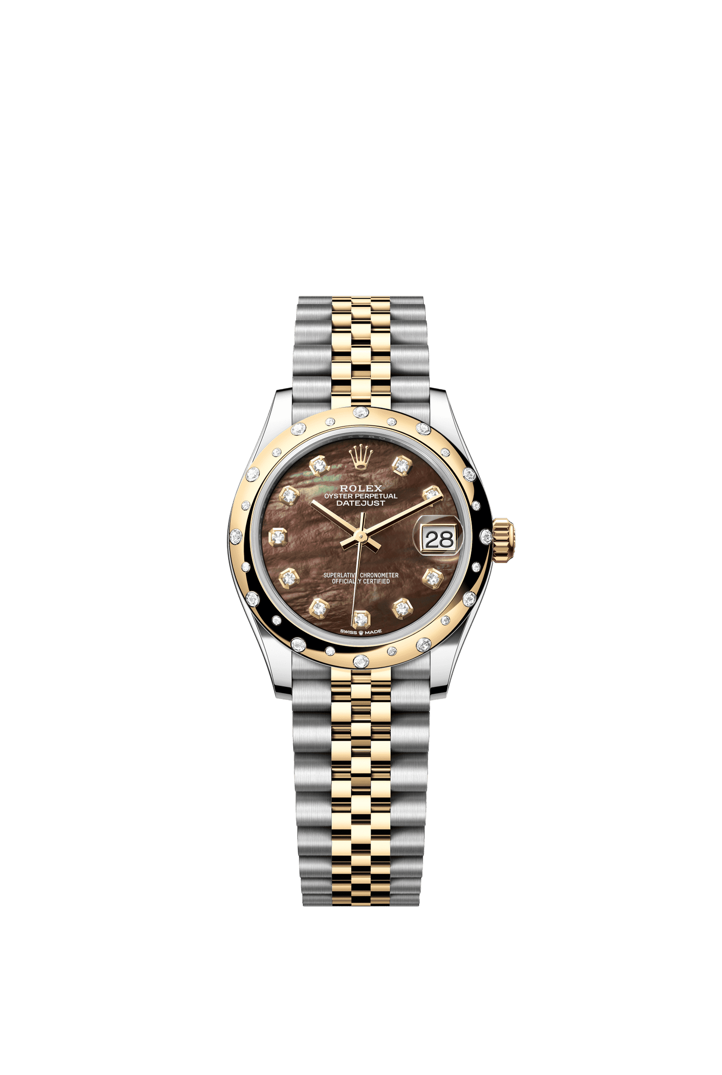 Rolex Datejust 31 31 mm Black Mother-Of-Pearl Set With Diamonds Dial Oystersteel and 18k Yellow Gold Jubilee Bracelet m278343rbr-0024