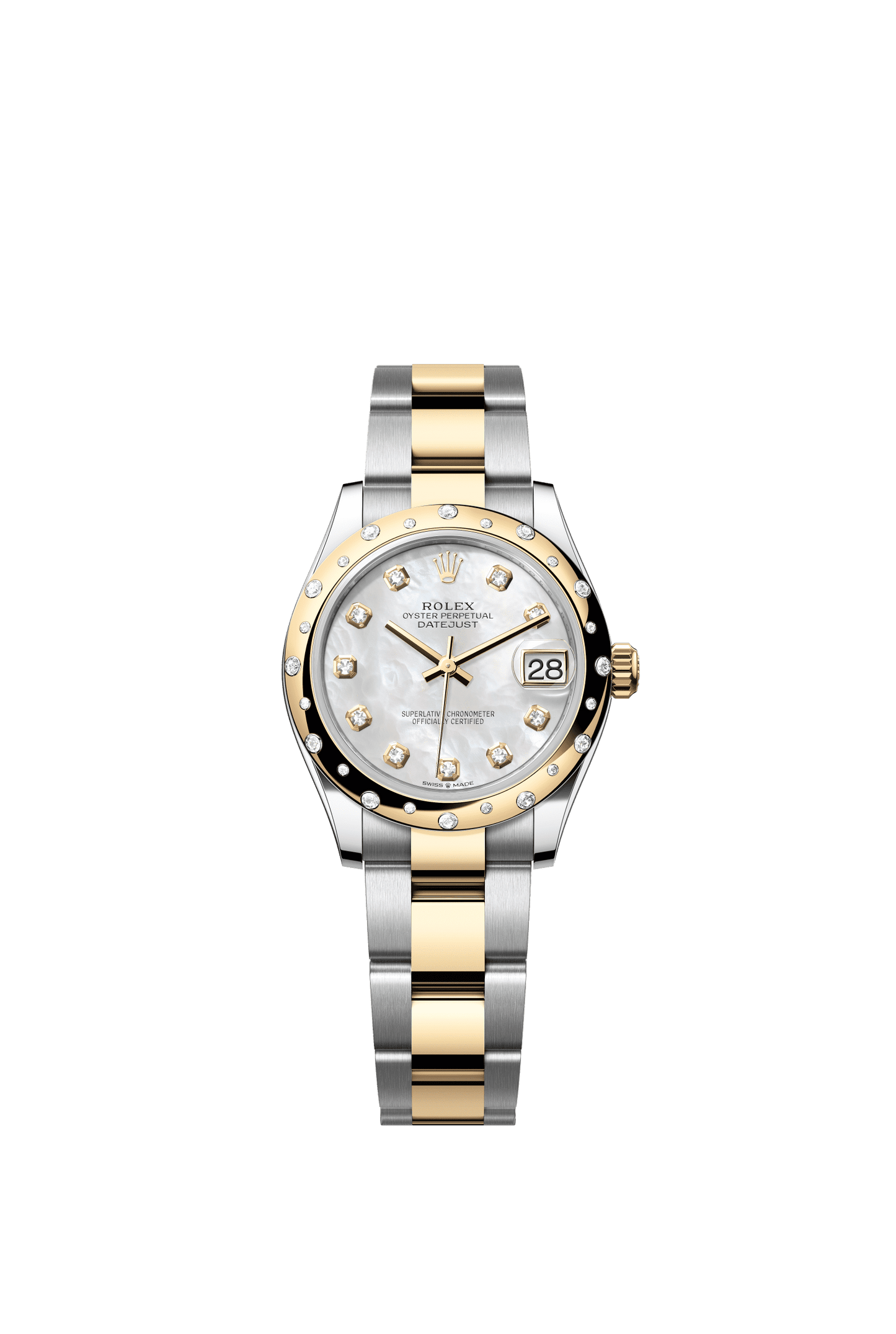 Rolex Datejust 31 31 mm White Mother-Of-Pearl Set With Diamonds Dial Oystersteel and 18k Yellow Gold Oyster Bracelet m278343rbr-0027