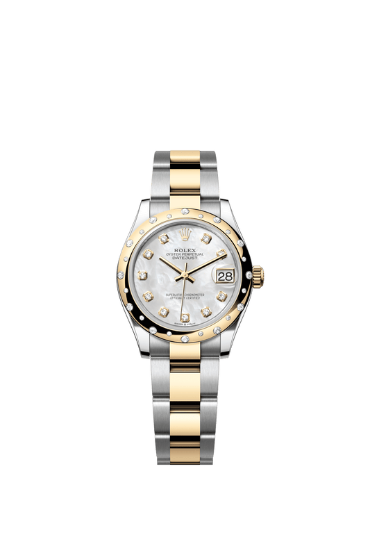 Rolex Datejust 31 31 mm White Mother-Of-Pearl Set With Diamonds Dial Oystersteel and 18k Yellow Gold Oyster Bracelet m278343rbr-0027