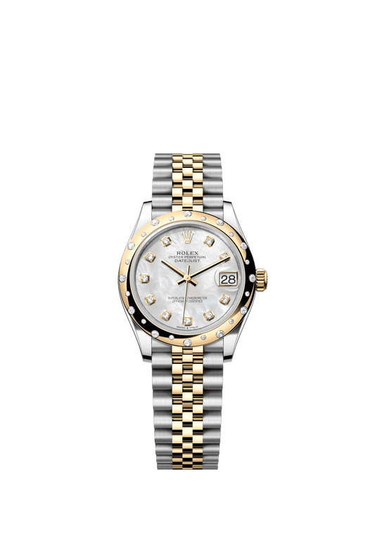 Rolex Datejust 31 31 mm White Mother-Of-Pearl Set With Diamonds Dial Oystersteel and 18k Yellow Gold Jubilee Bracelet m278343rbr-0028