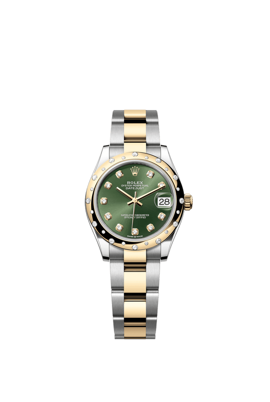 Rolex Datejust 31 31 mm Olive Green Set With Diamonds Dial Oystersteel and 18k Yellow Gold Oyster Bracelet m278343rbr-0029