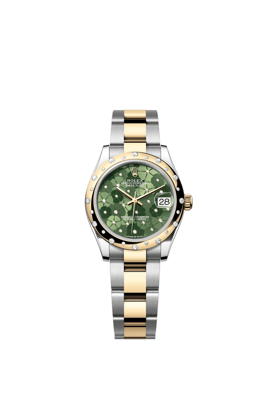 Rolex Datejust 31 31 mm Olive Green, Floral Motif Set With Diamonds Dial Oystersteel and 18k Yellow Gold Oyster Bracelet m278343rbr-0031