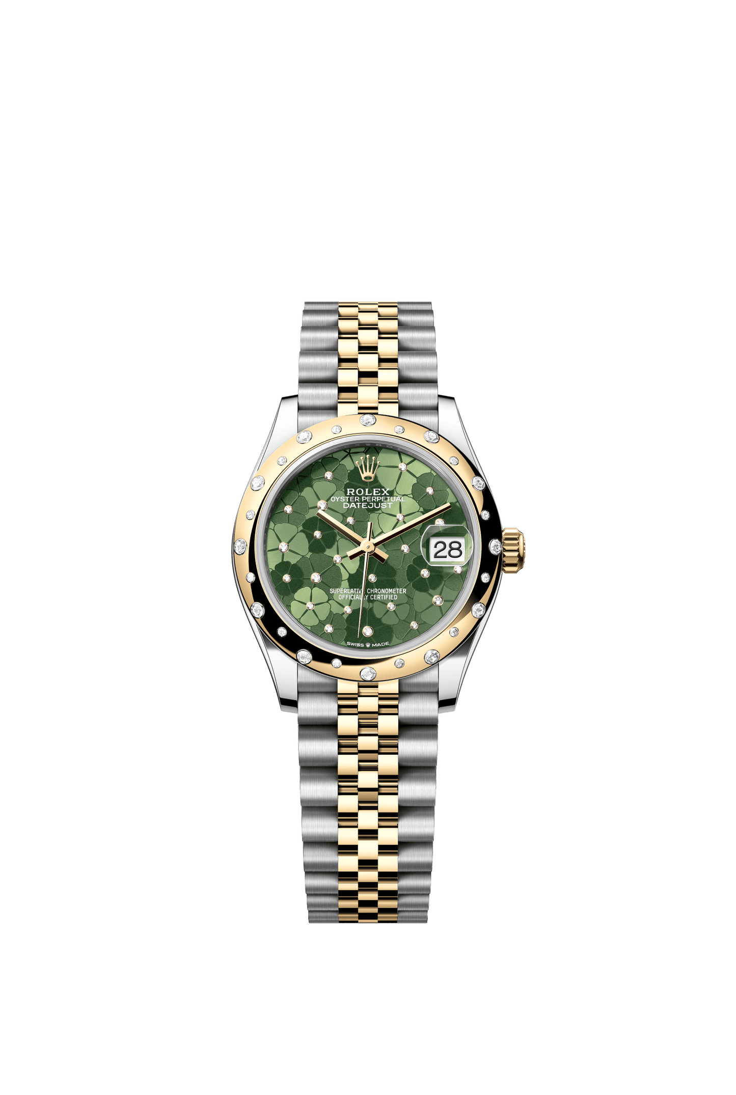 Rolex Datejust 31 31 mm Olive Green, Floral Motif Set With Diamonds Dial Oystersteel and 18k Yellow Gold Jubilee Bracelet m278343rbr-0032