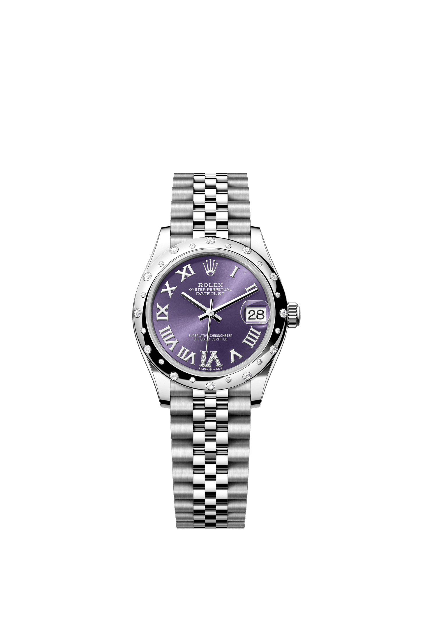 Rolex Datejust 31 31 mm Aubergine Set With Diamonds Dial Oystersteel and White Gold Jubilee Bracelet m278344rbr-0028