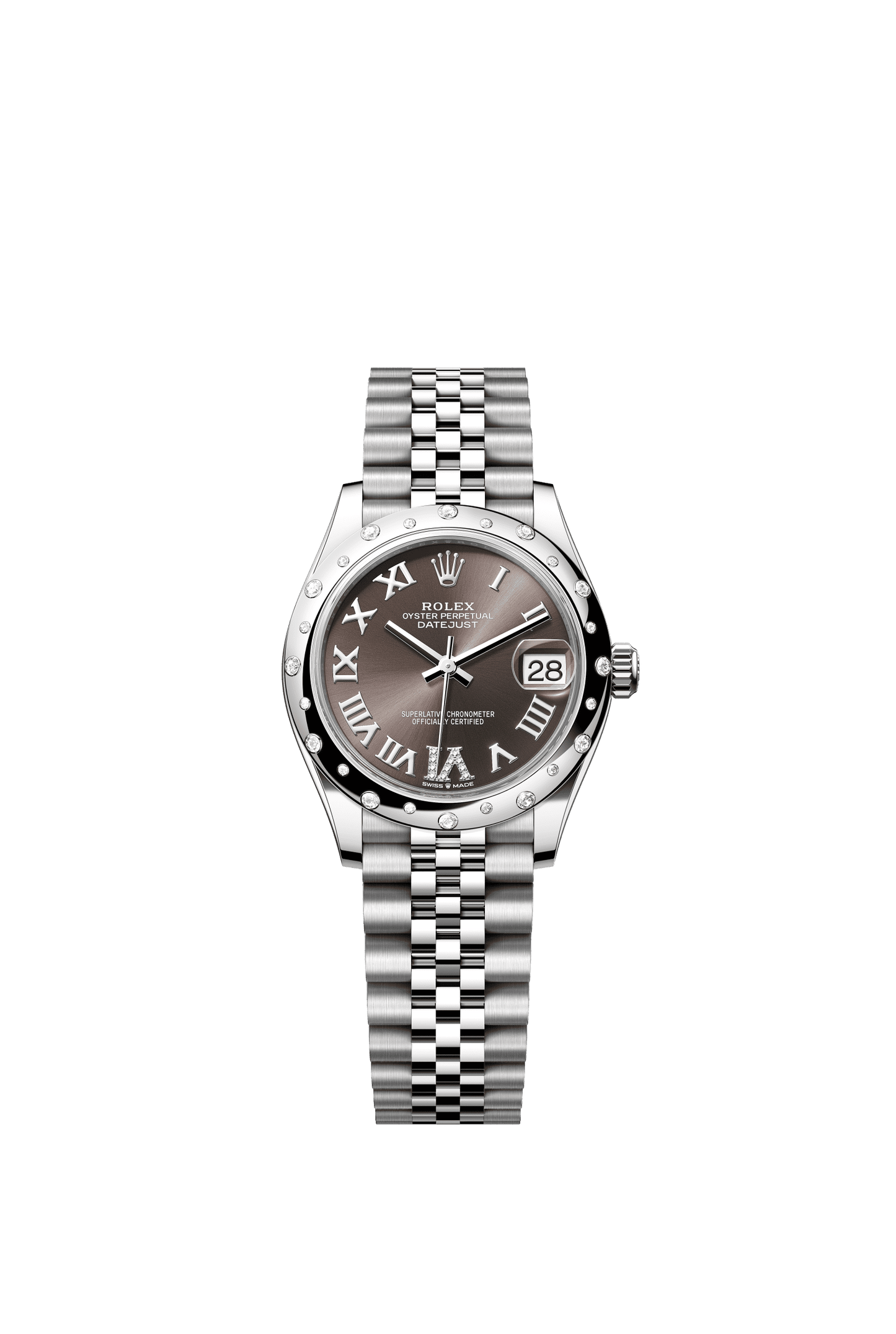 Rolex Datejust 31 31 mm Dark Grey Set With Diamonds Dial Oystersteel and White Gold Jubilee Bracelet m278344rbr-0030