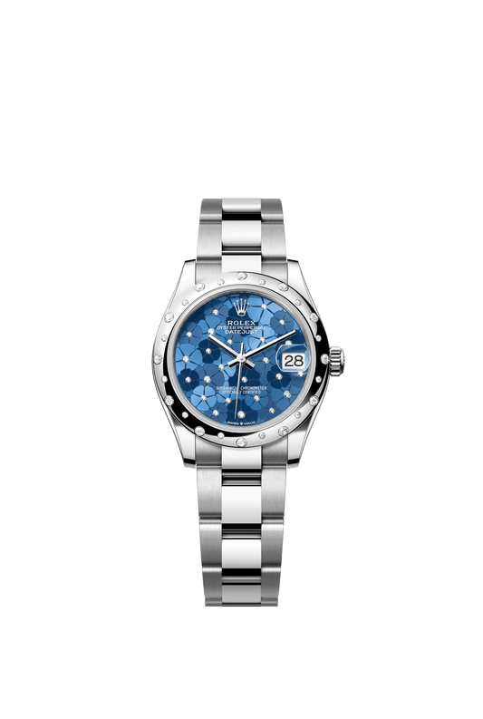 Rolex Datejust 31 31 mm Azzurro Blue, Floral Motif Set With Diamonds Dial Oystersteel and White Gold Oyster Bracelet m278344rbr-0037