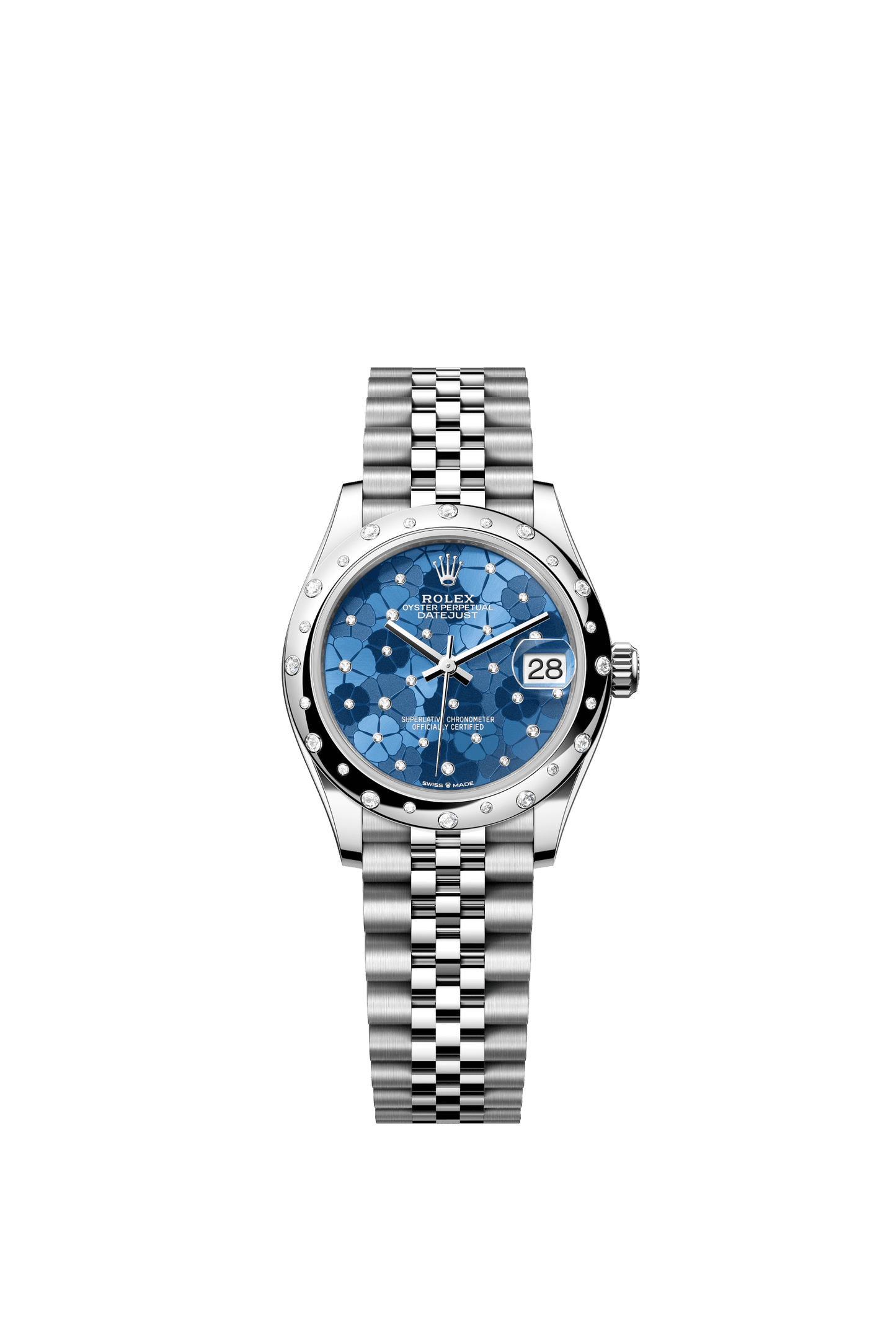 Rolex Datejust 31 31 mm Azzurro Blue, Floral Motif Set With Diamonds Dial Oystersteel and White Gold Jubilee Bracelet m278344rbr-0038