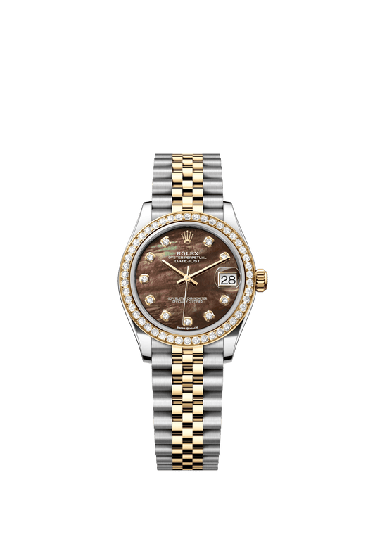 Rolex Datejust 31 31 mm Black Mother-Of-Pearl Set With Diamonds Dial Oystersteel and 18k Yellow Gold Jubilee Bracelet m278383rbr-0024