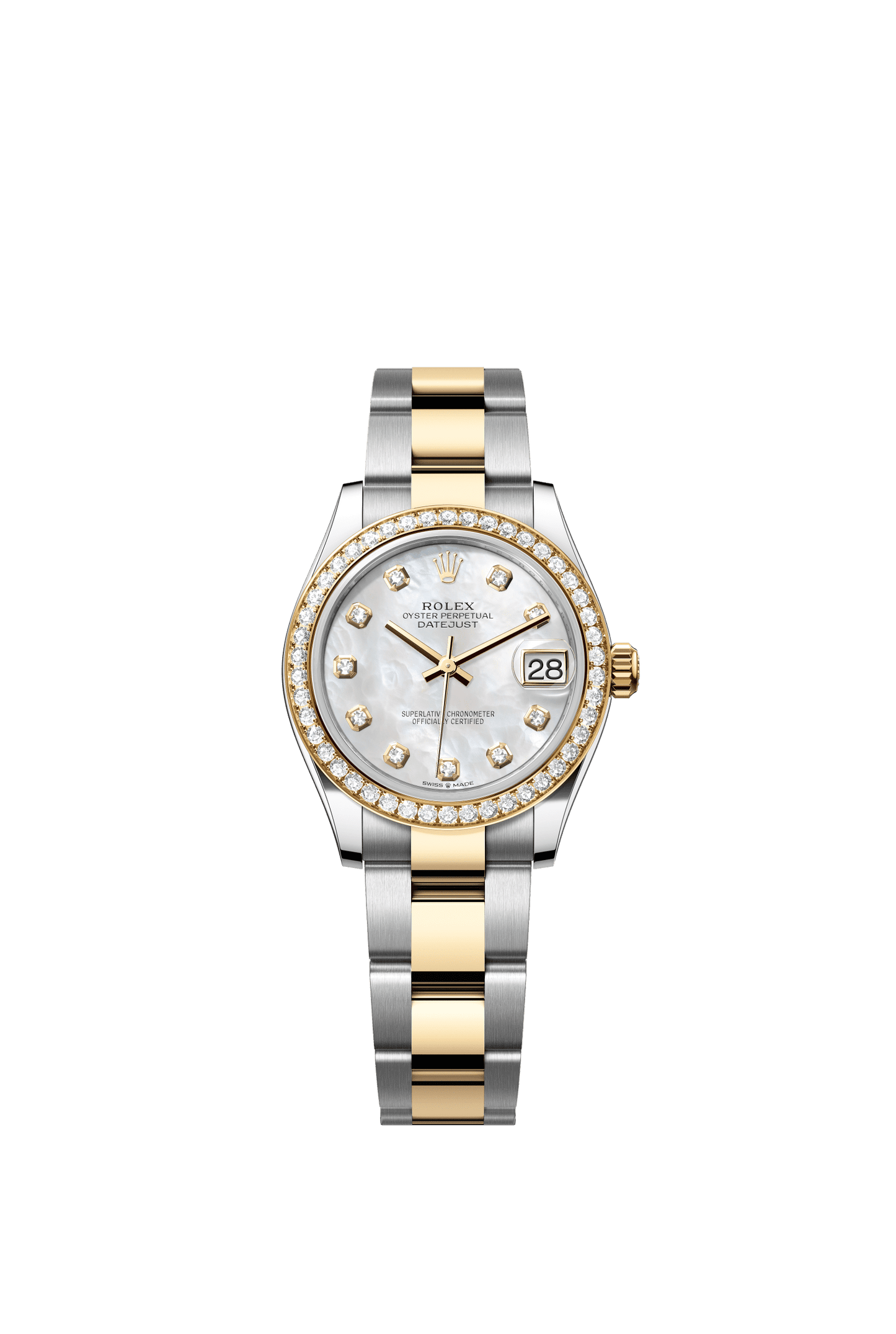 Rolex Datejust 31 31 mm White Mother-Of-Pearl Set With Diamonds Dial Oystersteel and 18k Yellow Gold Oyster Bracelet m278383rbr-0027