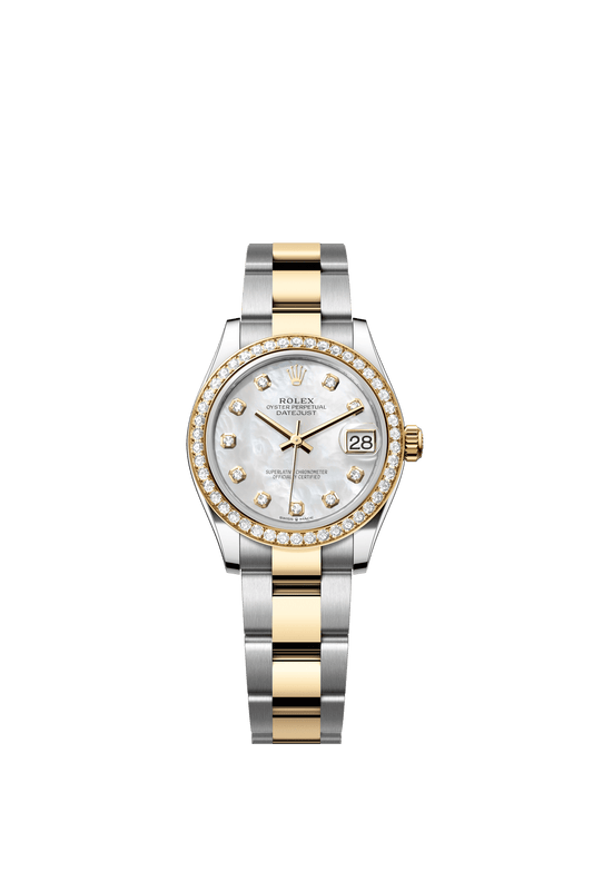 Rolex Datejust 31 31 mm White Mother-Of-Pearl Set With Diamonds Dial Oystersteel and 18k Yellow Gold Oyster Bracelet m278383rbr-0027