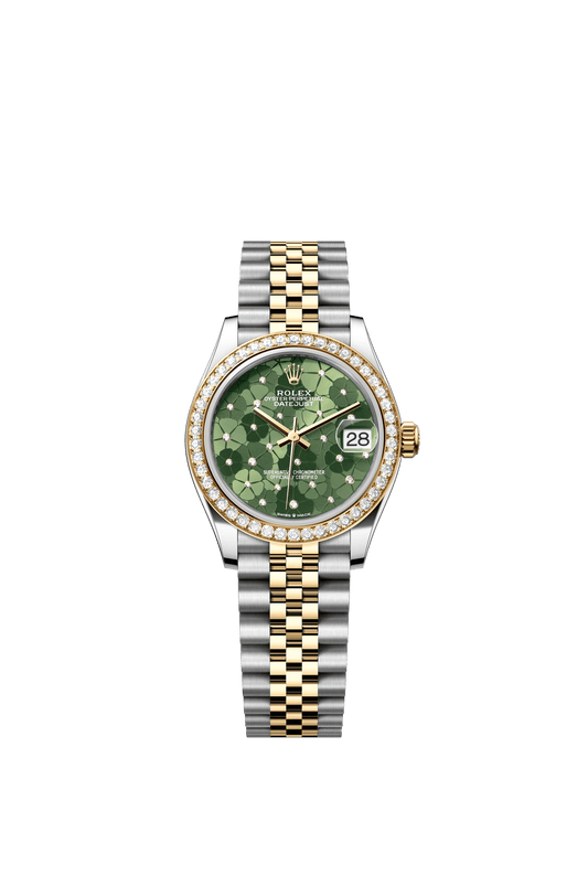 Rolex Datejust 31 31 mm Olive Green, Floral Motif Set With Diamonds Dial Oystersteel and 18k Yellow Gold Jubilee Bracelet m278383rbr-0032