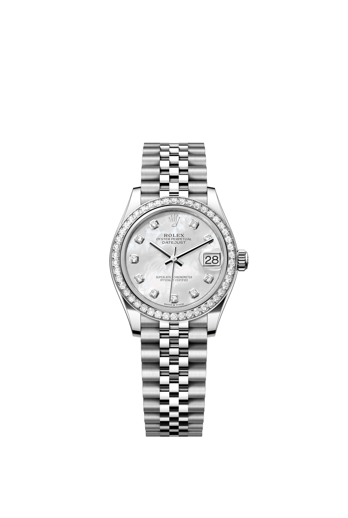 Rolex Datejust 31 31 mm White Mother-Of-Pearl Set With Diamonds Dial Oystersteel and White Gold Jubilee Bracelet m278384rbr-0008