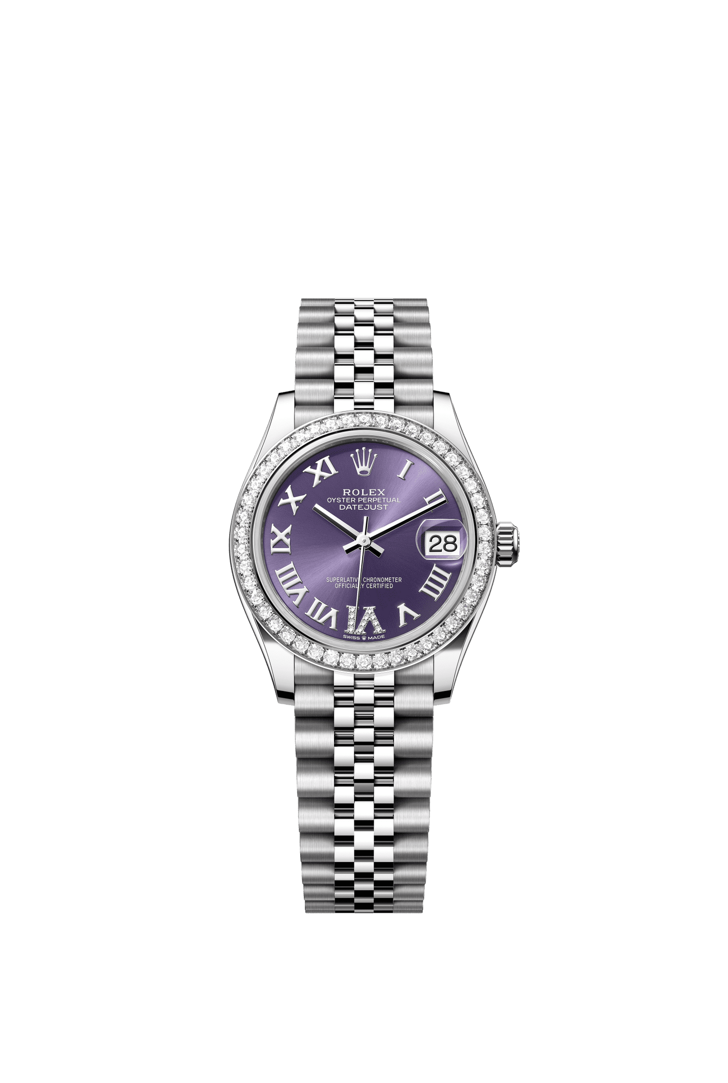 Rolex Datejust 31 31 mm Aubergine Set With Diamonds Dial Oystersteel and White Gold Jubilee Bracelet m278384rbr-0030