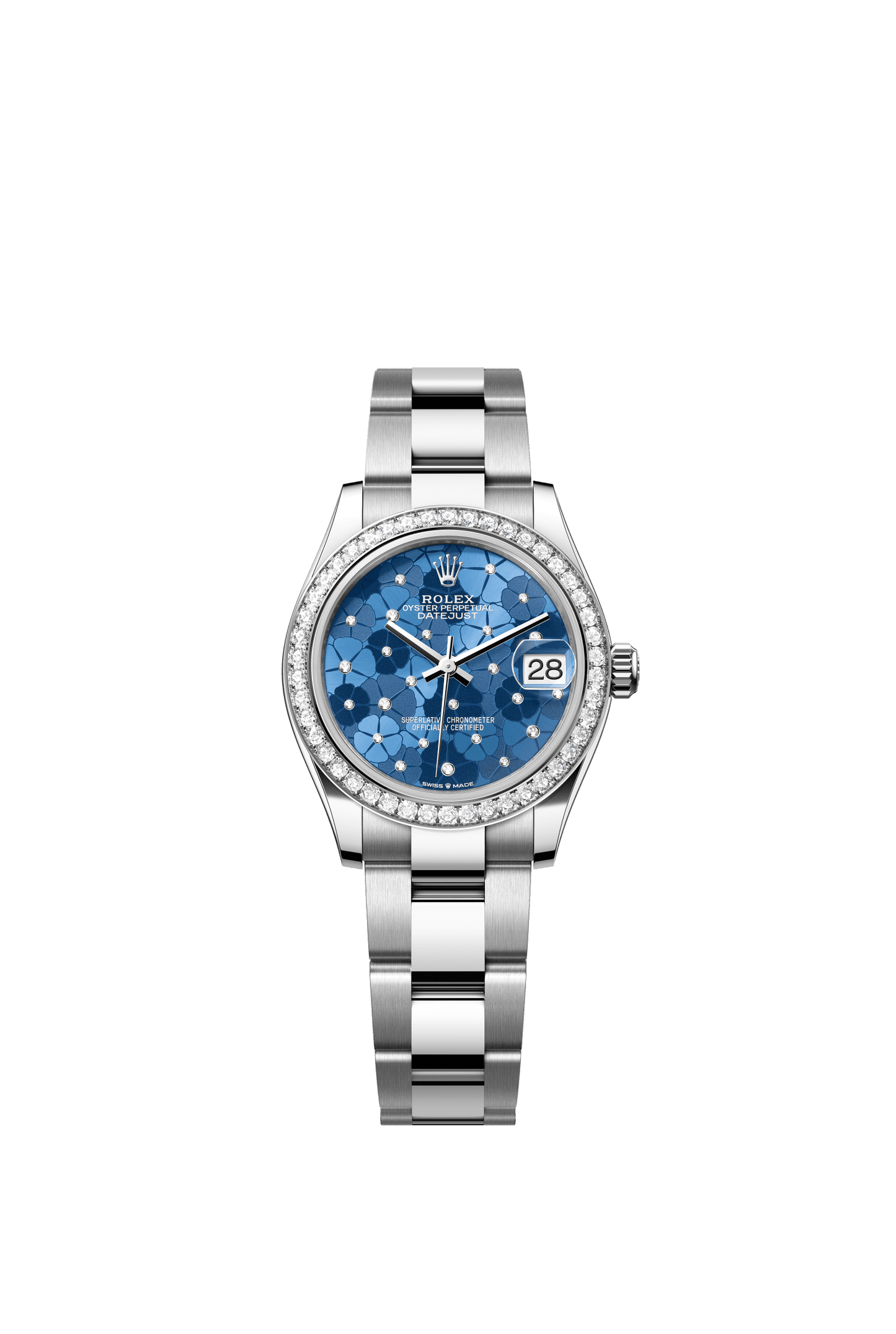 Rolex Datejust 31 31 mm Azzurro Blue, Floral Motif Set With Diamonds Dial Oystersteel and White Gold Oyster Bracelet m278384rbr-0039