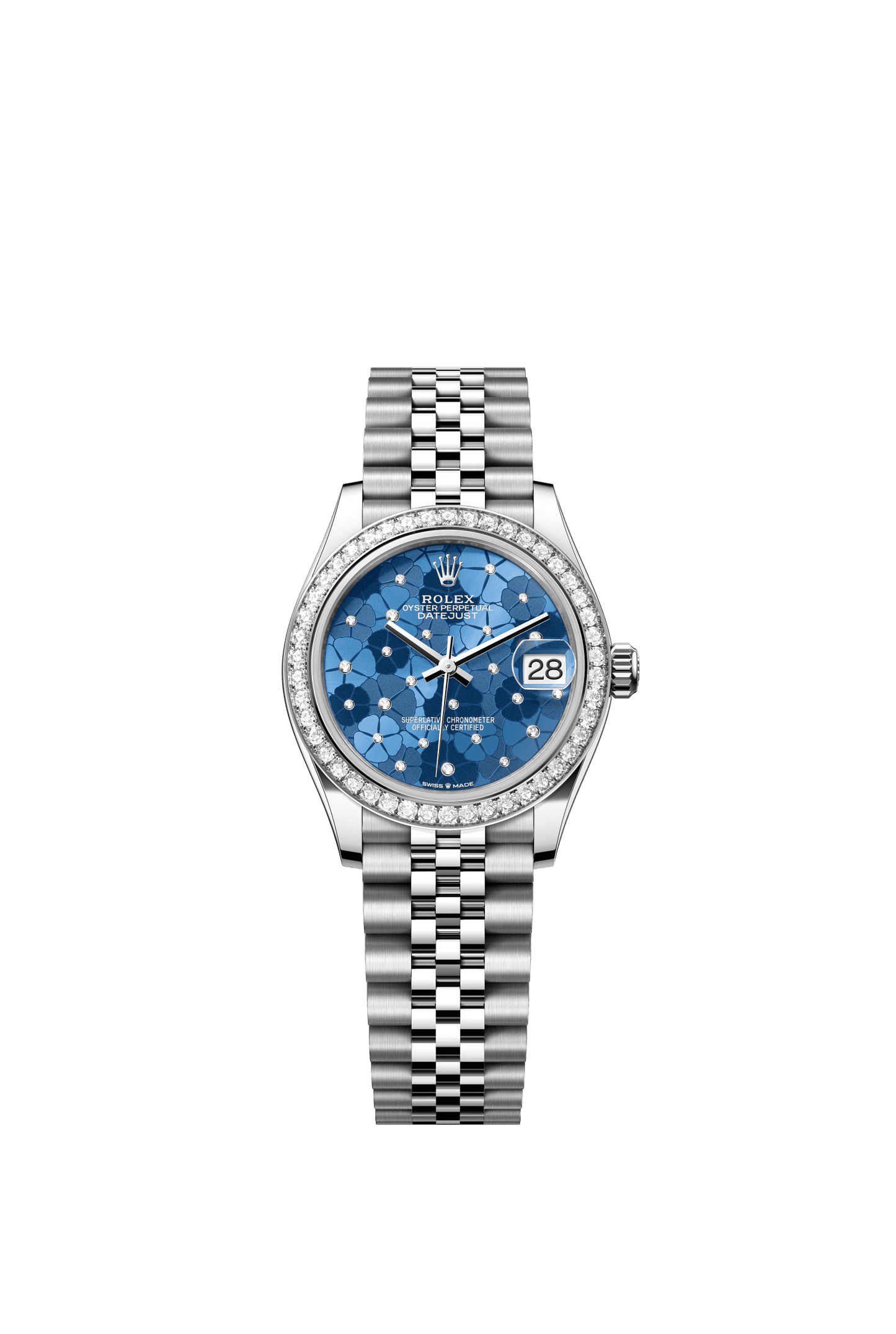 Rolex Datejust 31 31 mm Azzurro Blue, Floral Motif Set With Diamonds Dial Oystersteel and White Gold Jubilee Bracelet m278384rbr-0040