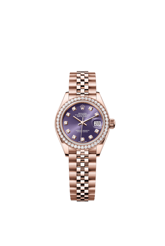 Rolex Oyster 28 mm Aubergine Set With Diamonds Dial 18 kt Everose Gold Jubilee m279135rbr-0011