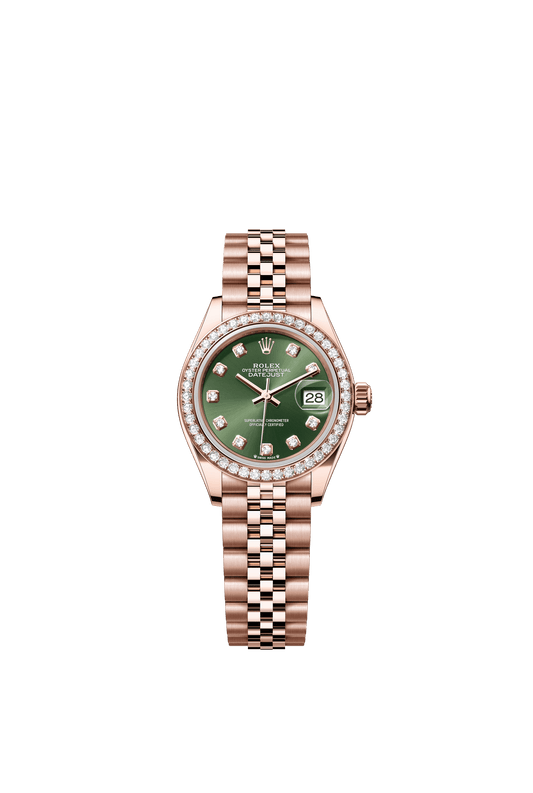 Rolex Oyster 28 mm Olive Green Set With Diamonds Dial 18 kt Everose Gold Jubilee m279135rbr-0015