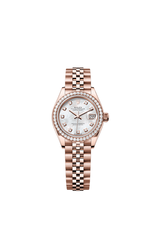 Rolex Oyster 28 mm White Mother-Of-Pearl Set With Diamonds Dial 18 kt Everose Gold Jubilee m279135rbr-0019