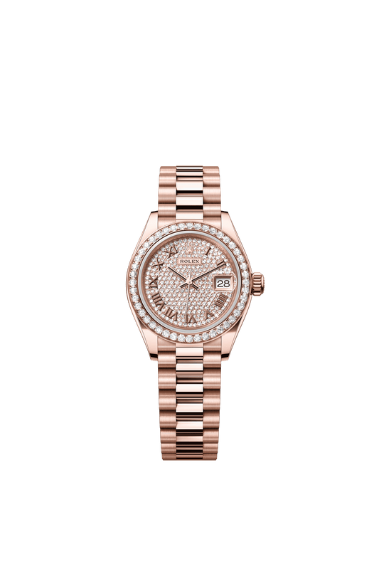 Rolex Oyster 28 mm Diamond-Paved Dial 18 kt Everose Gold President, Semi-Circular Three-Piece Links m279135rbr-0021