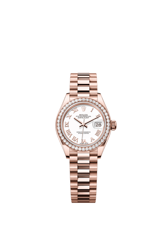 Rolex Oyster 28 mm White Dial 18 kt Everose Gold President, Semi-Circular Three-Piece Links m279135rbr-0023