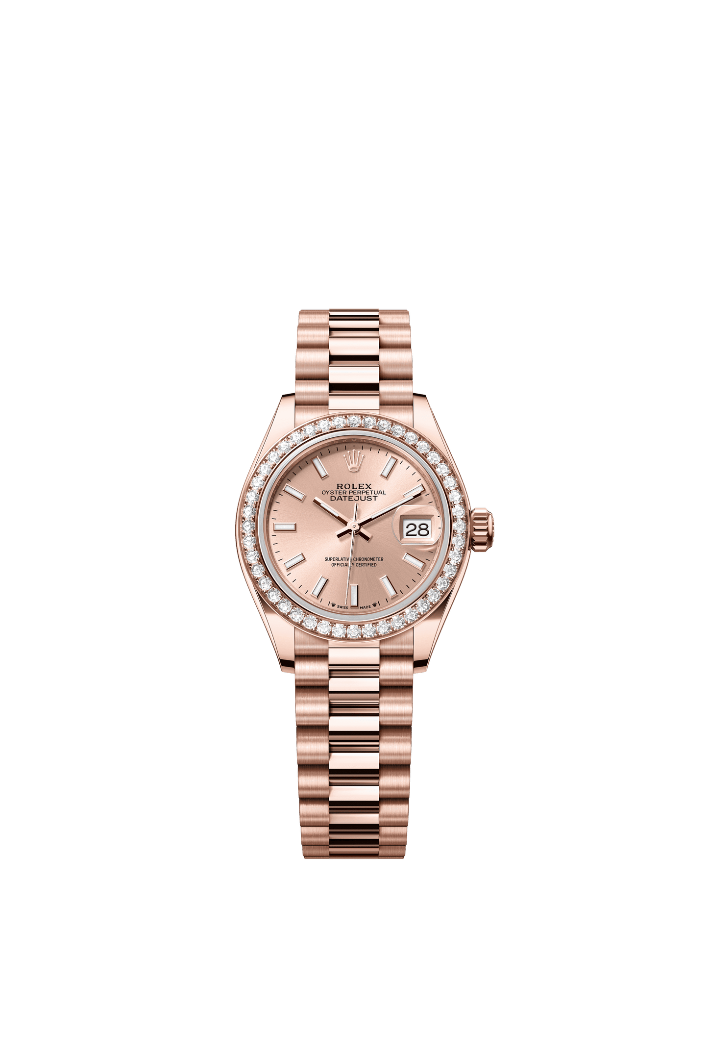 Rolex Oyster 28 mm Rose-colour Dial 18 kt Everose Gold President, Semi-Circular Three-Piece Links m279135rbr-0025