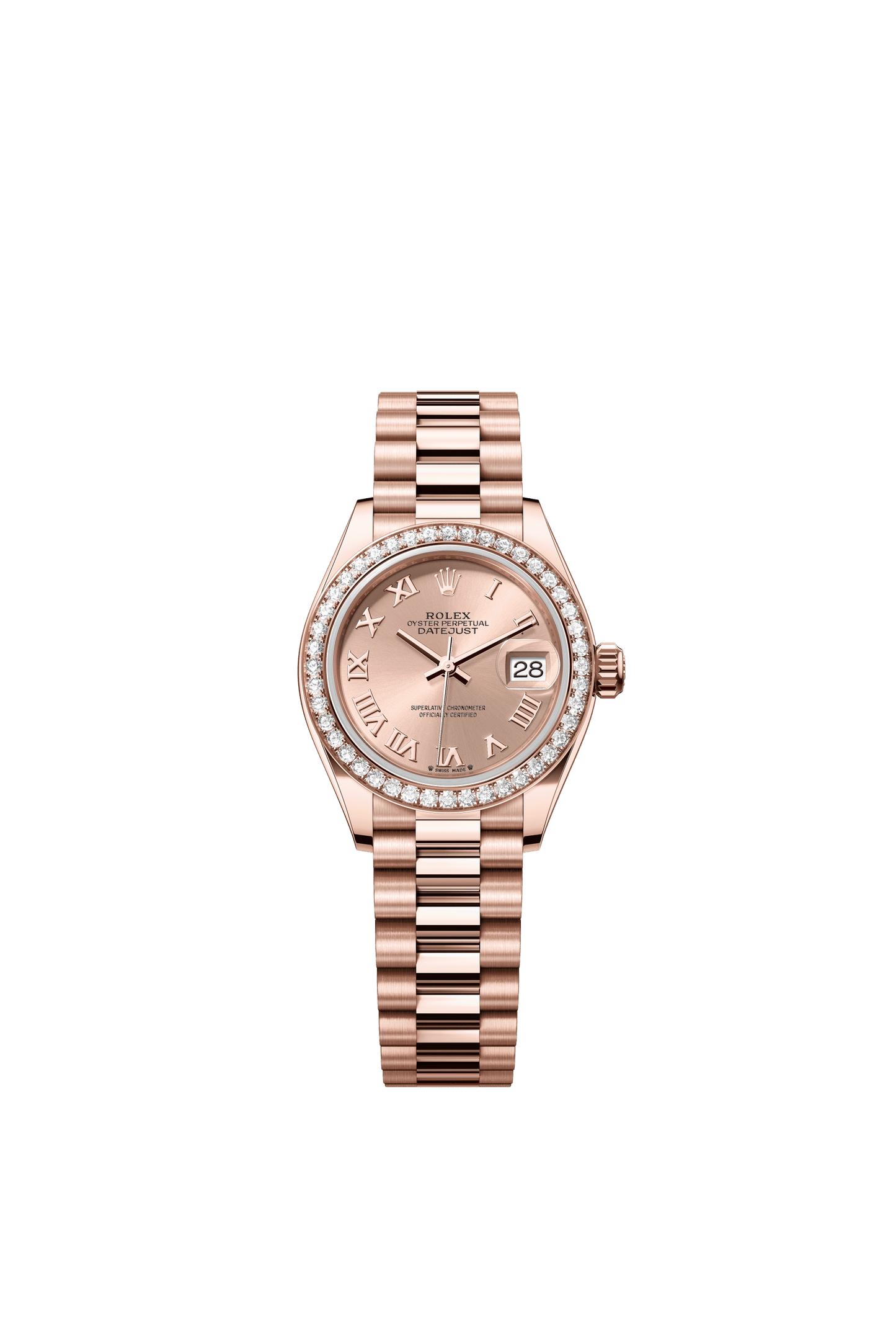 Rolex Oyster 28 mm Rose-colour Dial 18 kt Everose Gold President, Semi-Circular Three-Piece Links m279135rbr-0027