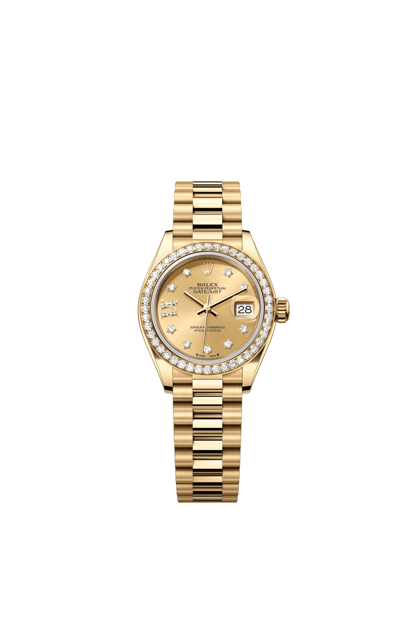 Rolex Oyster 28 mm Champagne-Colour Set With Diamonds Dial 18k Yellow Gold President Bracelet m279138rbr-0006