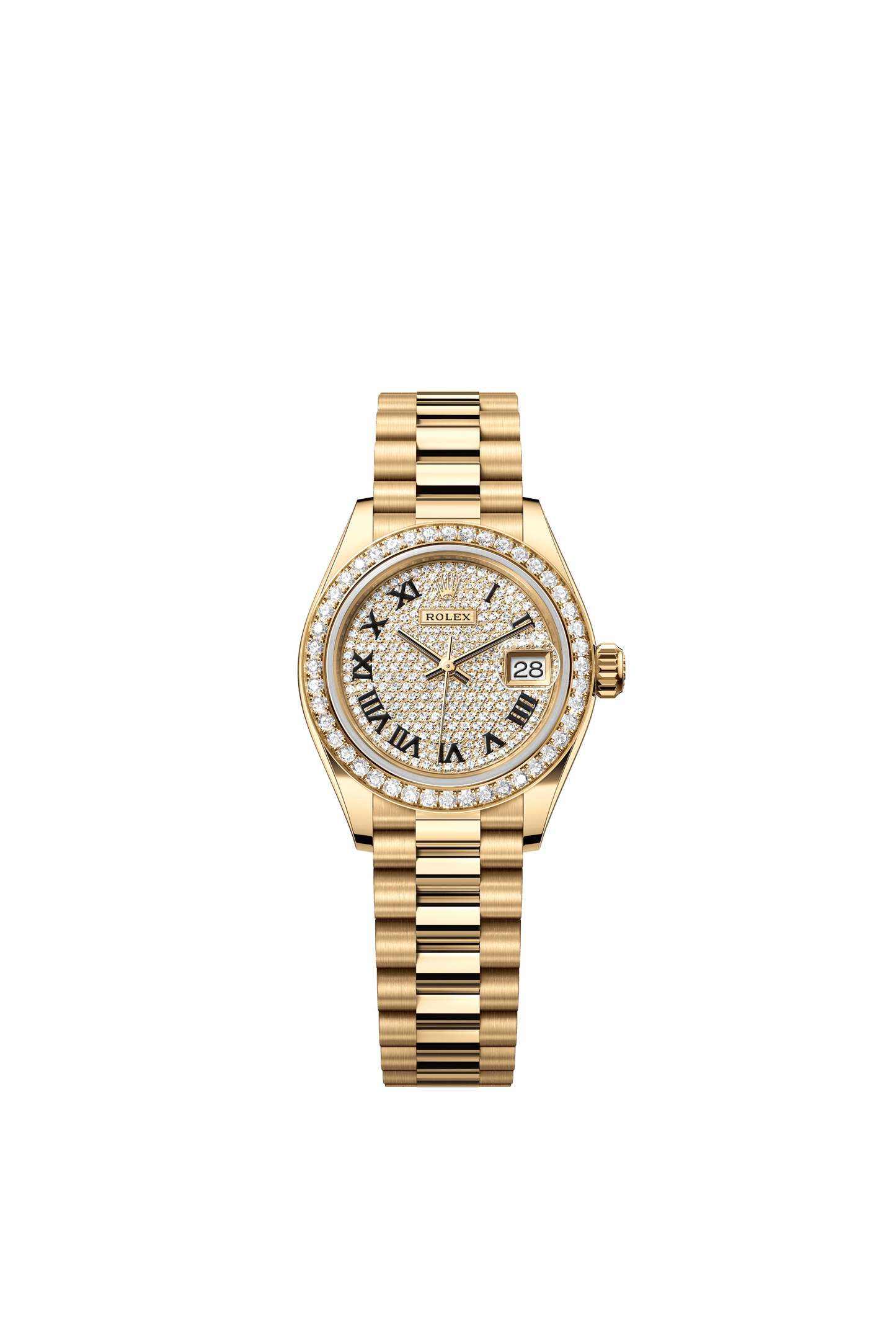 Rolex Oyster 28 mm Diamond-Paved Dial 18k Yellow Gold President Bracelet m279138rbr-0029