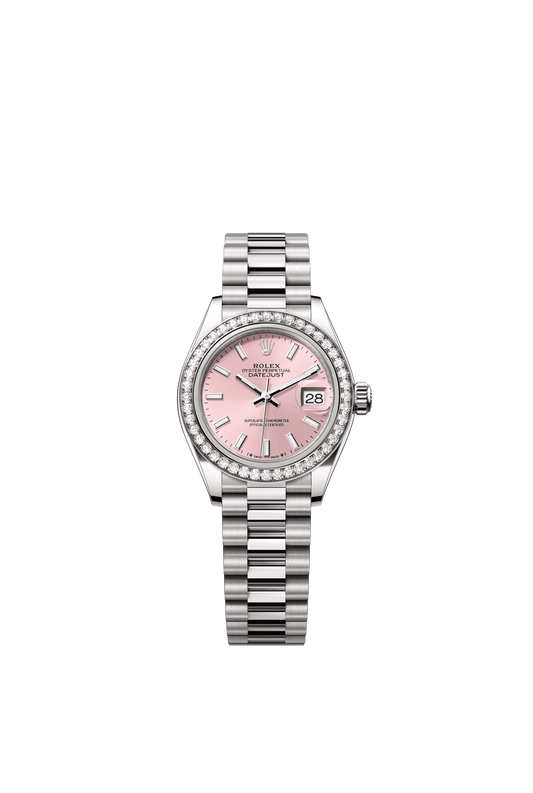 Rolex Oyster 28 mm Pink Dial 18 kt White Gold President, Semi-Circular Three-Piece Links m279139rbr-0004