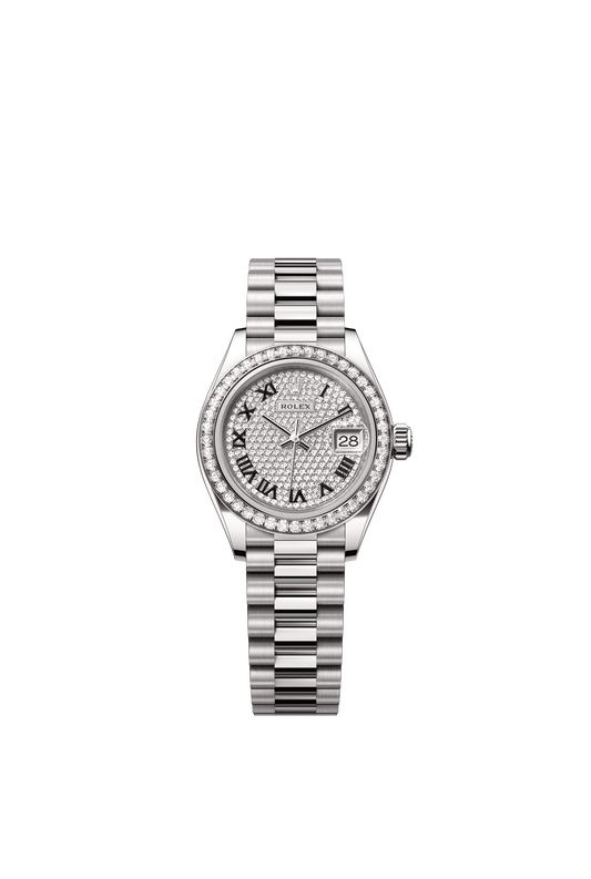 Rolex Oyster 28 mm Diamond-paved Dial 18 kt White Gold President, Semi-Circular Three-Piece Links /m279139rbr-0014