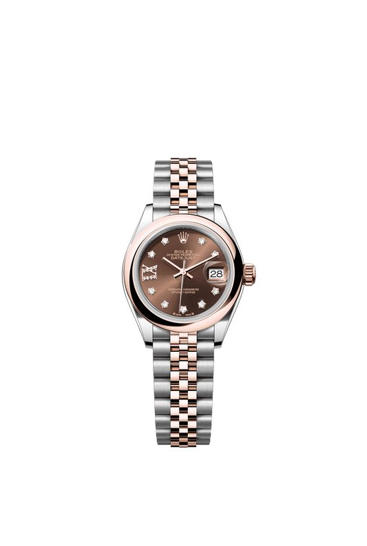 Rolex Lady-Datejust 28 mm Chocolate Set With Diamonds Dial Oystersteel and Everose Gold Jubilee Bracelet m279161-0003