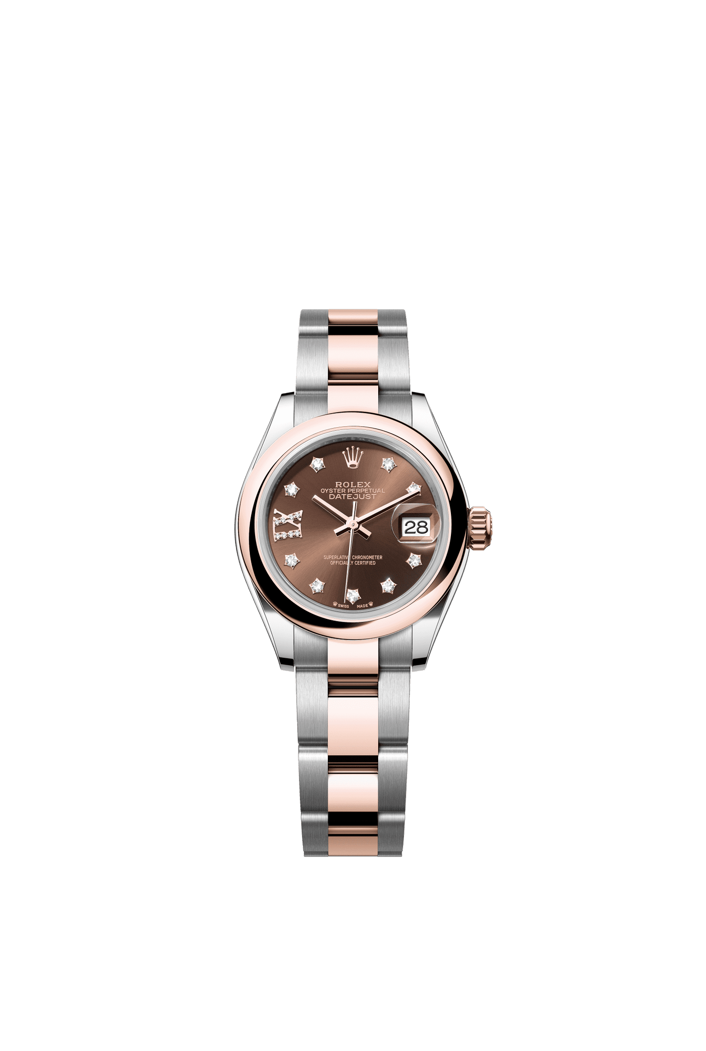 Rolex Lady-Datejust 28 mm Chocolate Set With Diamonds Dial Oystersteel and Everose Gold Oyster Bracelet m279161-0004