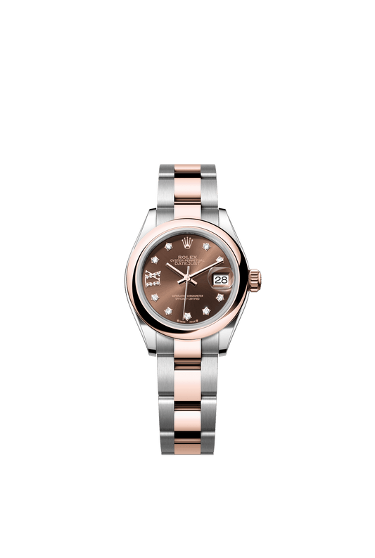 Rolex Lady-Datejust 28 mm Chocolate Set With Diamonds Dial Oystersteel and Everose Gold Oyster Bracelet m279161-0004