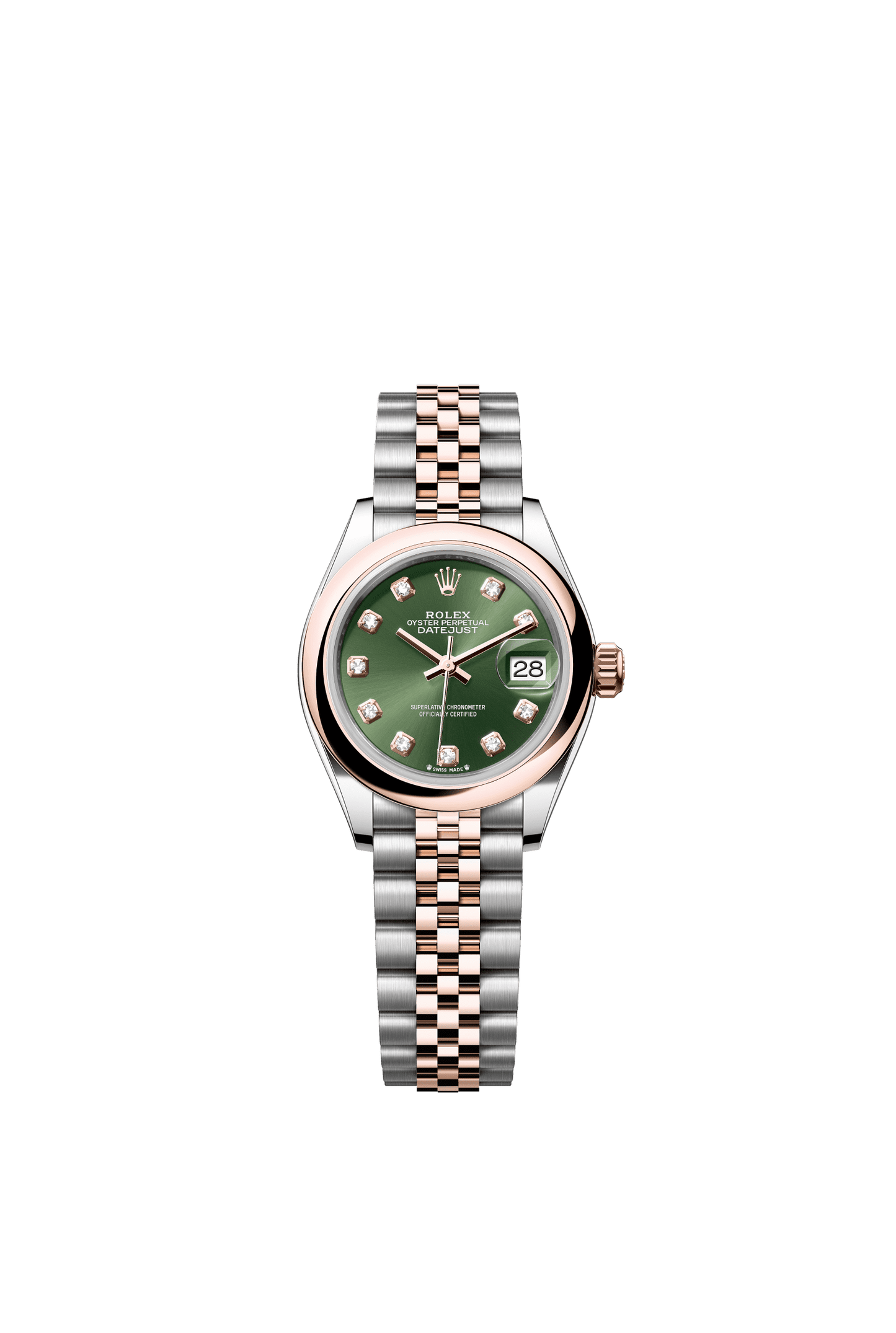 Rolex Lady-Datejust 28 mm Olive Green Set With Diamonds Dial Oystersteel and Everose Gold Jubilee Bracelet m279161-0007