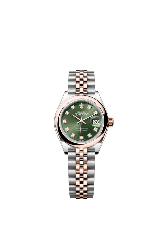 Rolex Lady-Datejust 28 mm Olive Green Set With Diamonds Dial Oystersteel and Everose Gold Jubilee Bracelet m279161-0007