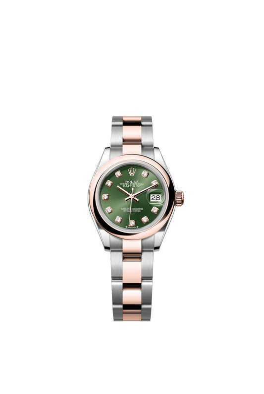 Rolex Lady-Datejust 28 mm Olive Green Set With Diamonds Dial Oystersteel and Everose Gold Oyster Bracelet m279161-0008