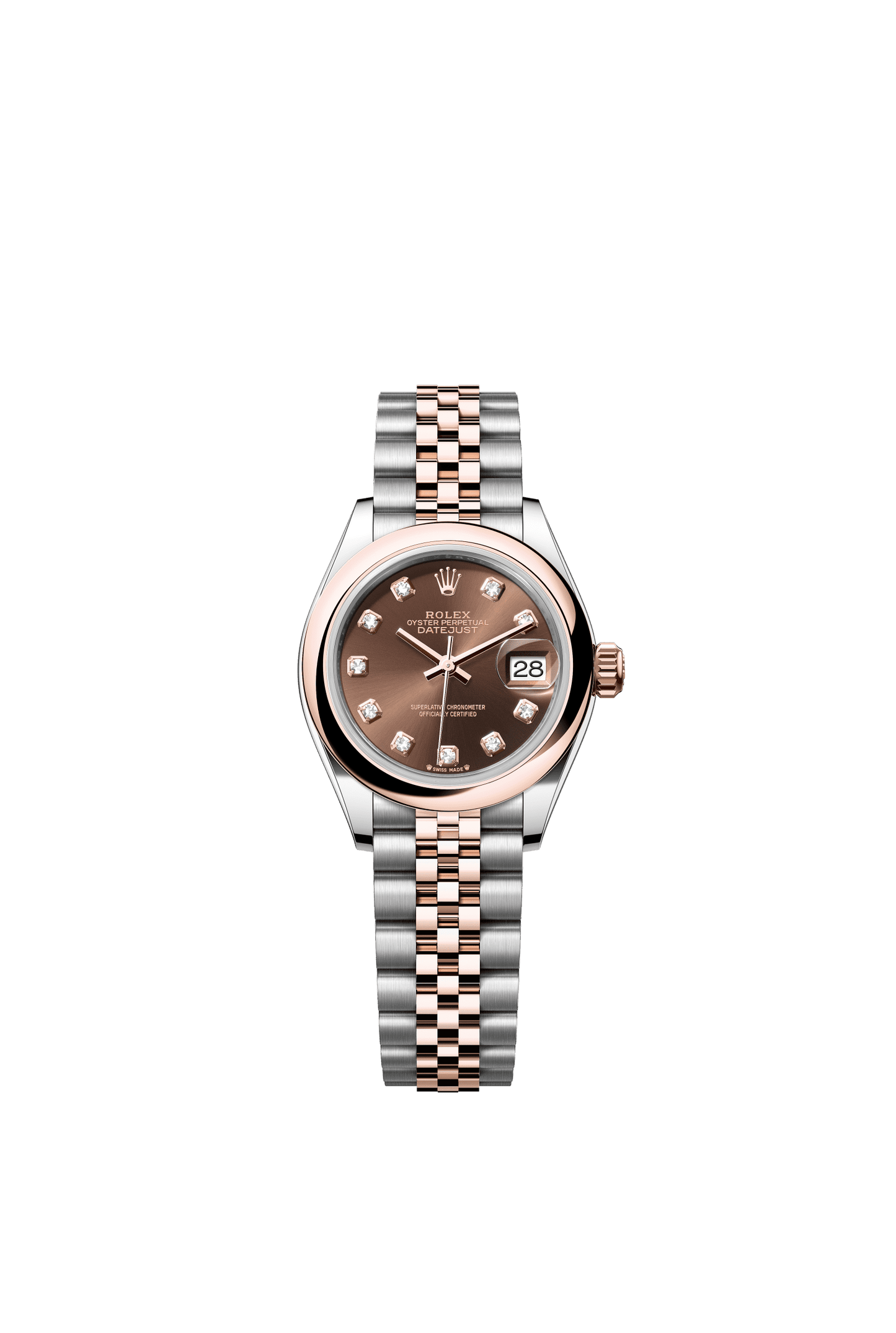 Rolex Lady-Datejust 28 mm Chocolate Set With Diamonds Dial Oystersteel and Everose Gold Jubilee Bracelet m279161-0011