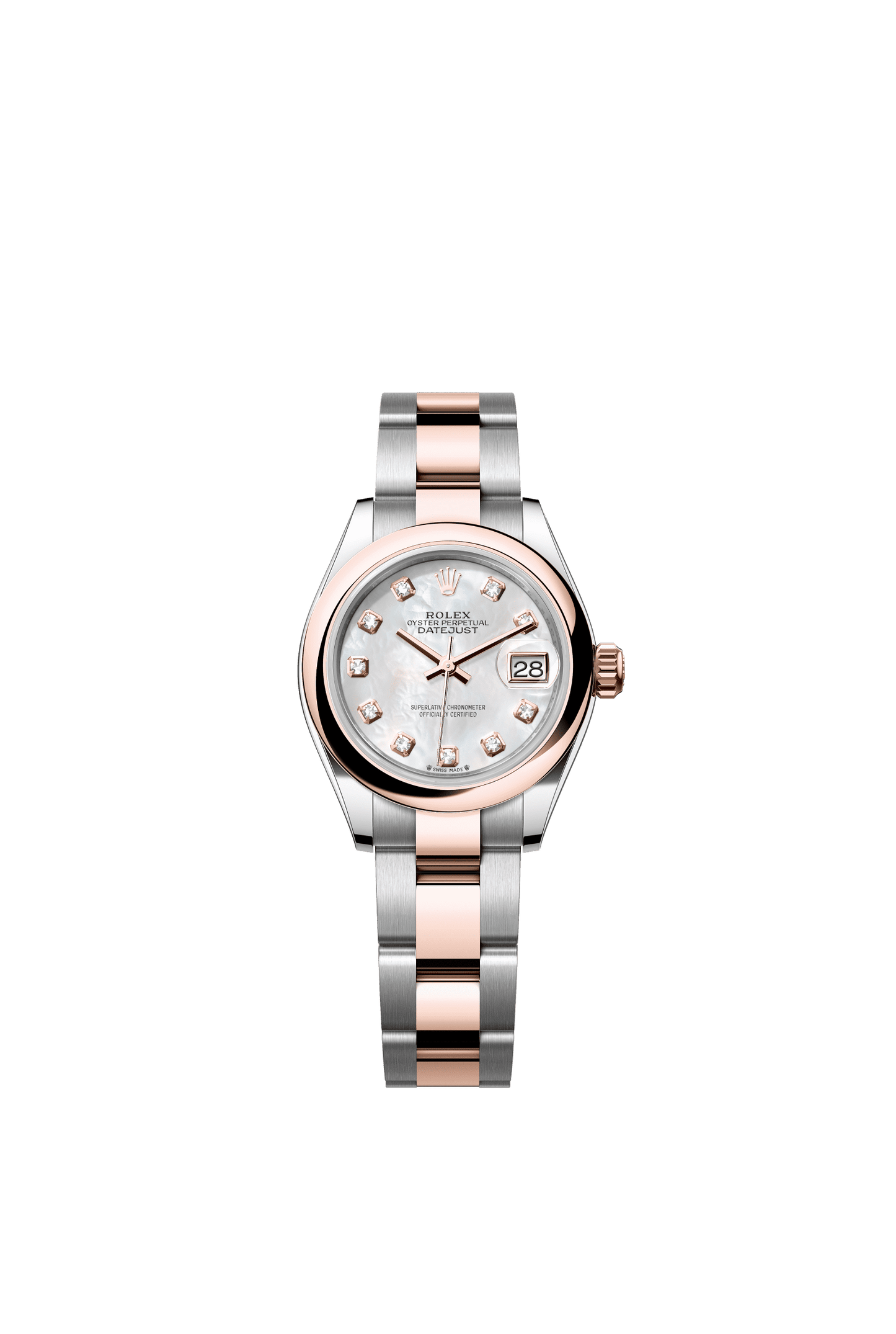 Rolex Lady-Datejust 28 mm White Mother-Of-Pearl Set With Diamonds Dial Oystersteel and Everose Gold Oyster Bracelet m279161-0014