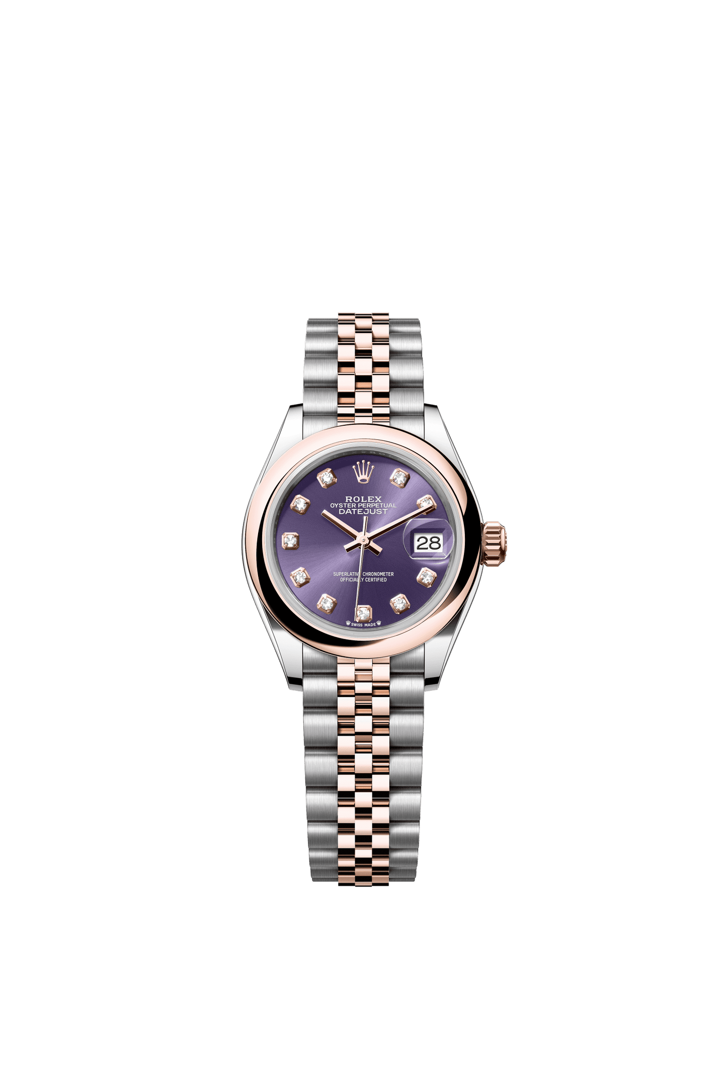 Rolex Lady-Datejust 28 mm Aubergine Set With Diamonds Dial Oystersteel and Everose Gold Jubilee Bracelet m279161-0015