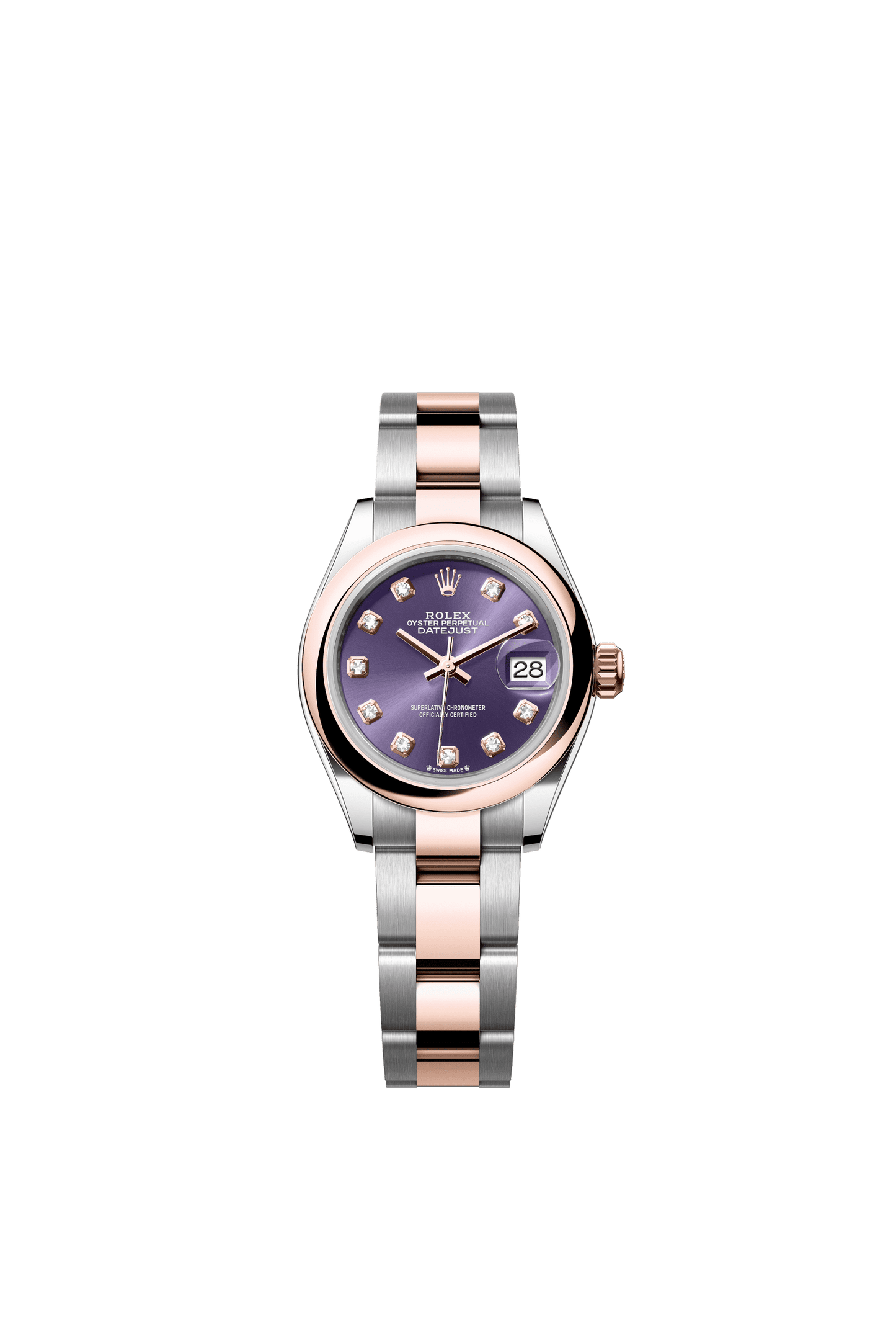 Rolex Lady-Datejust 28 mm Aubergine Set With Diamonds Dial Oystersteel and Everose Gold Oyster Bracelet m279161-0016