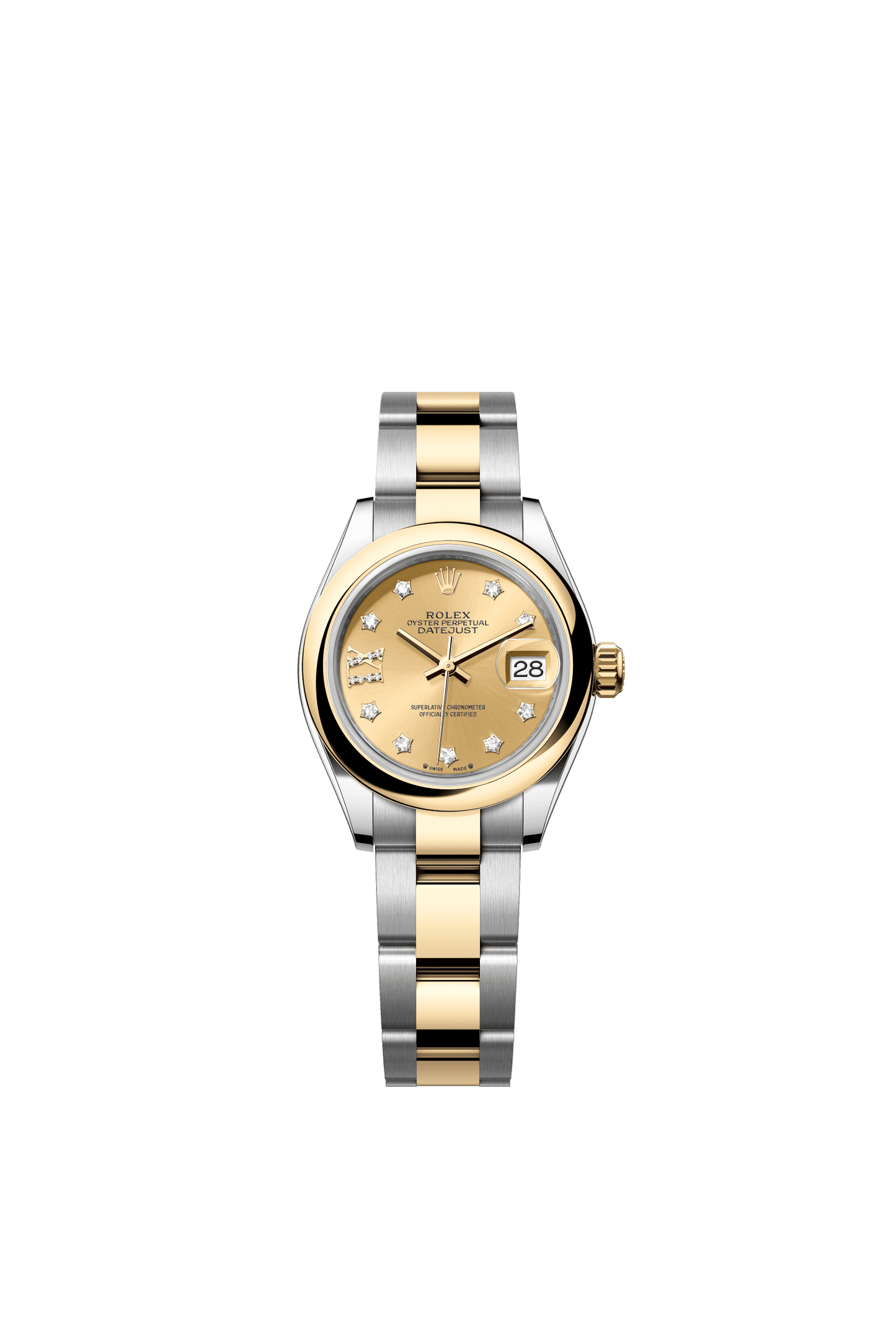 Rolex Lady-Datejust 28 mm Champagne-Colour Set With Diamonds Dial 18 kt Yellow Gold Oyster Bracelet m279163-0014