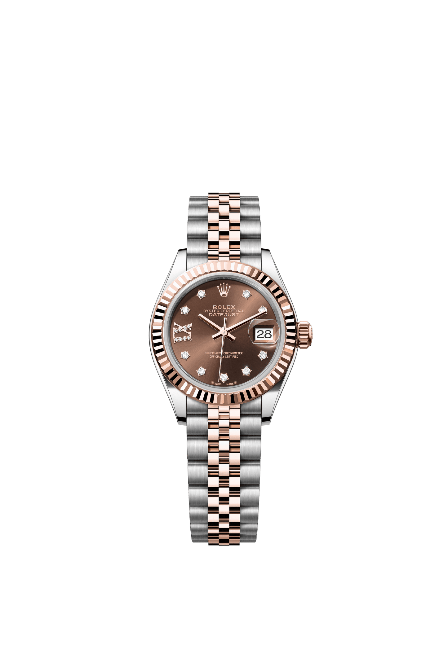 Rolex Lady-Datejust 28 mm Chocolate Set With Diamonds Dial Oystersteel and Everose Gold Jubilee Bracelet m279171-0003