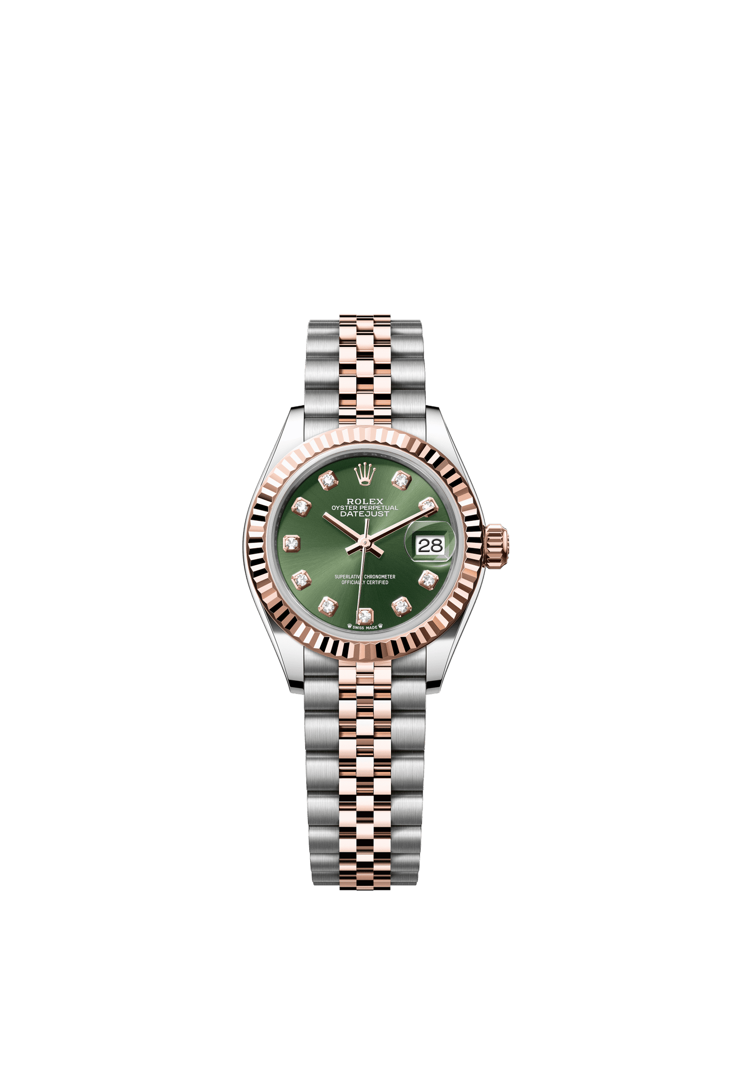 Rolex Lady-Datejust 28 mm Olive Green Set With Diamonds Dial Oystersteel and Everose Gold Jubilee Bracelet m279171-0007