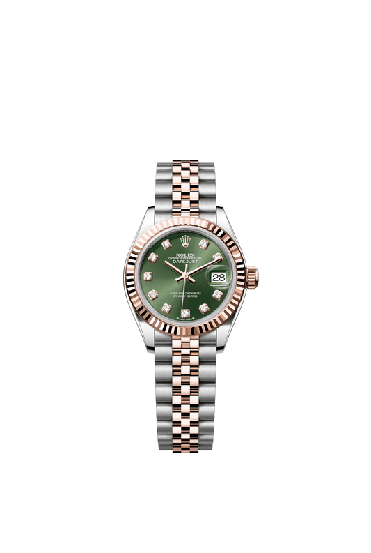 Rolex Lady-Datejust 28 mm Olive Green Set With Diamonds Dial Oystersteel and Everose Gold Jubilee Bracelet m279171-0007