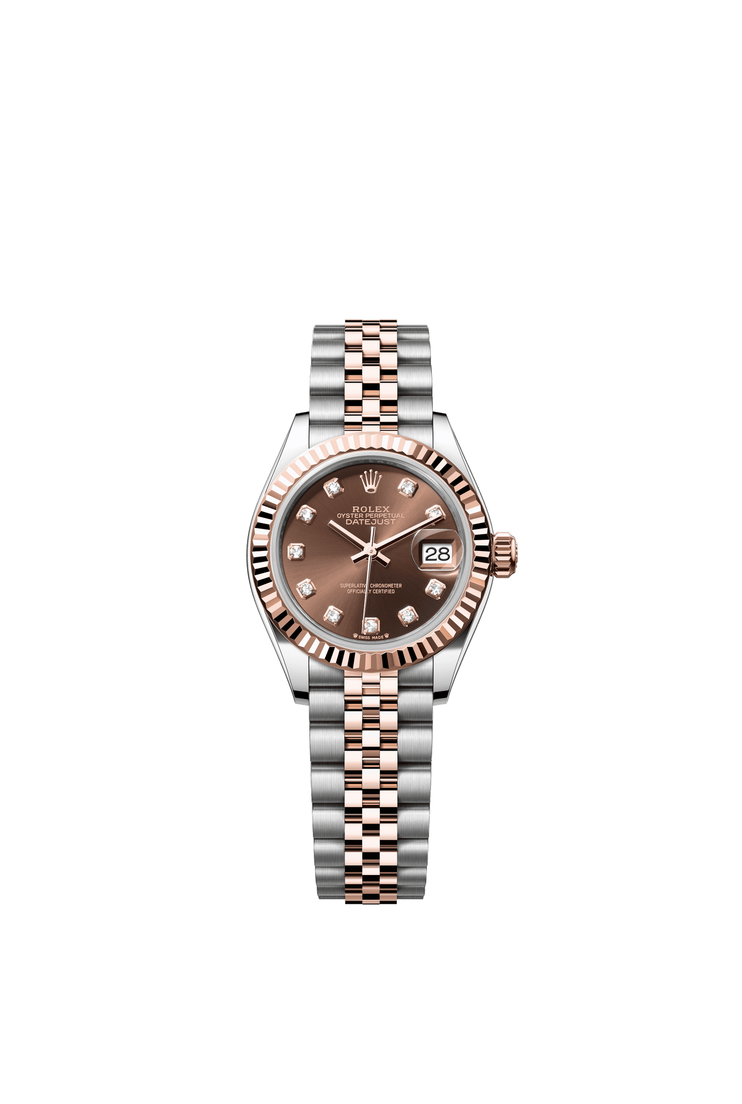 Rolex Lady-Datejust 28 mm Chocolate Set With Diamonds Dial Oystersteel and Everose Gold Jubilee Bracelet m279171-0011